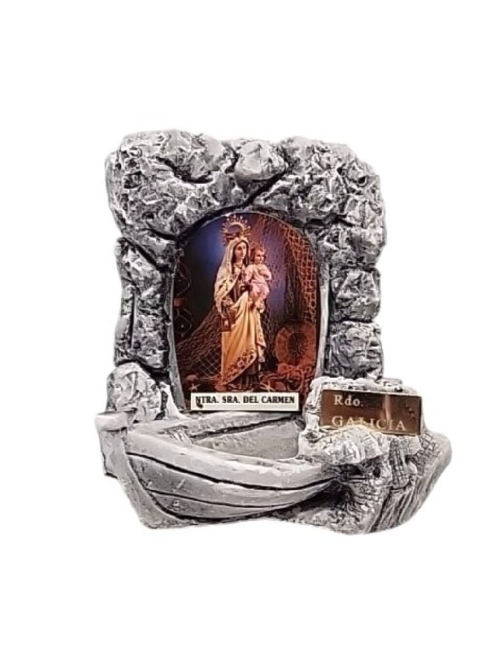 Decorative Stone-Look Ntra. Sra. Del Carmen Religious Figurine With Boat Design